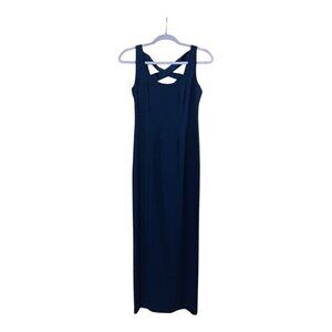 Laundry by Shelli Segal Navy Blue Maxi Dress Criss Cross Back Formal Gown Size 2